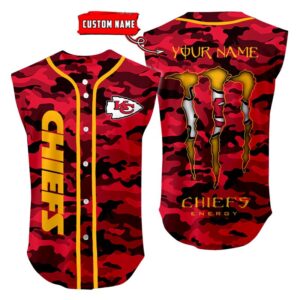 Kansas City Chiefs Camo Sleeveless Baseball Jersey Tank Top Custom Name BBTJ1080