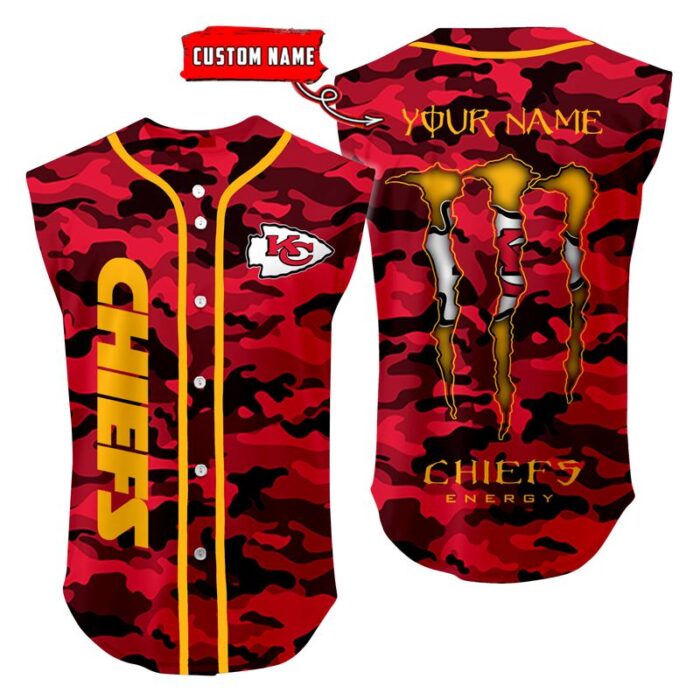 Kansas City Chiefs Camo Sleeveless Baseball Jersey Tank Top Custom Name BBTJ1080