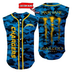 Los Angeles Chargers Camo Sleeveless Baseball Jersey Tank Top Custom Name BBTJ1082