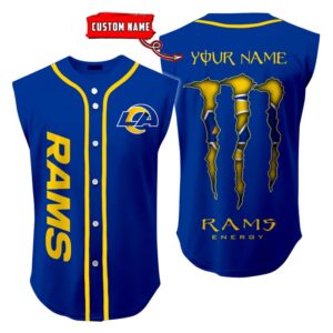 Los Angeles Rams Sleeveless Baseball Jersey Tank Top Custom Name BBTJ1049
