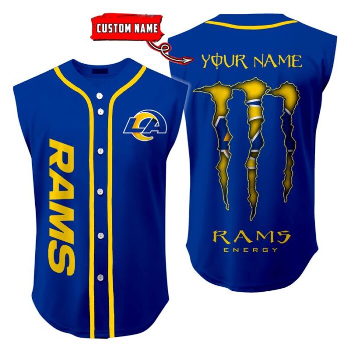 Los Angeles Rams Sleeveless Baseball Jersey Tank Top Custom Name BBTJ1049