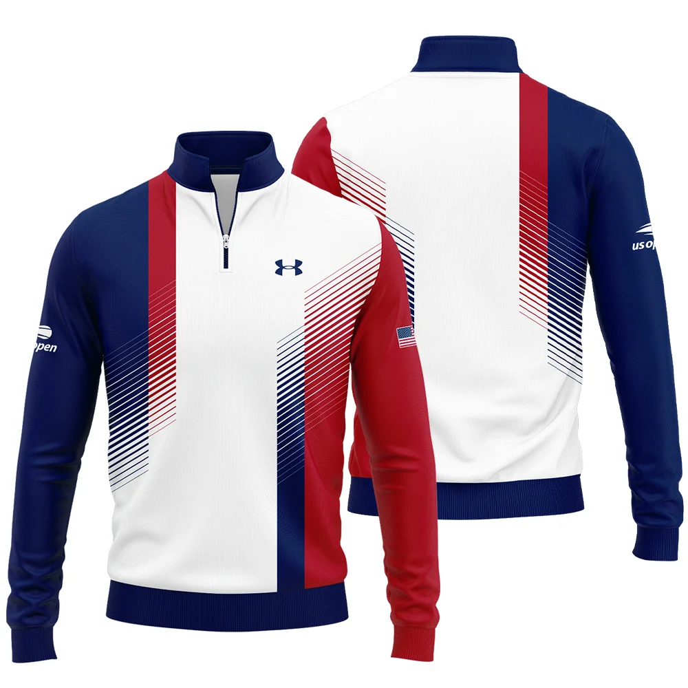 Under Armour Blue Red Straight Line White US Open Tennis Champions Quarter-Zip Jacket