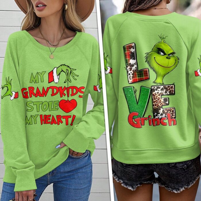 Personalized Grinch Round Neck Raglan Sleeve Sweatshirt GRS1055