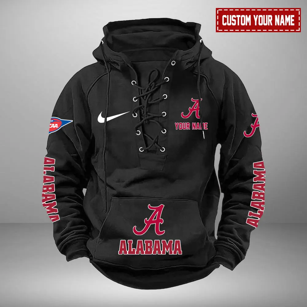Alabama Crimson Tide NCAA Swoosh Hooded Lace Up Hoodie Vintage Retro Hoodie Custom Name