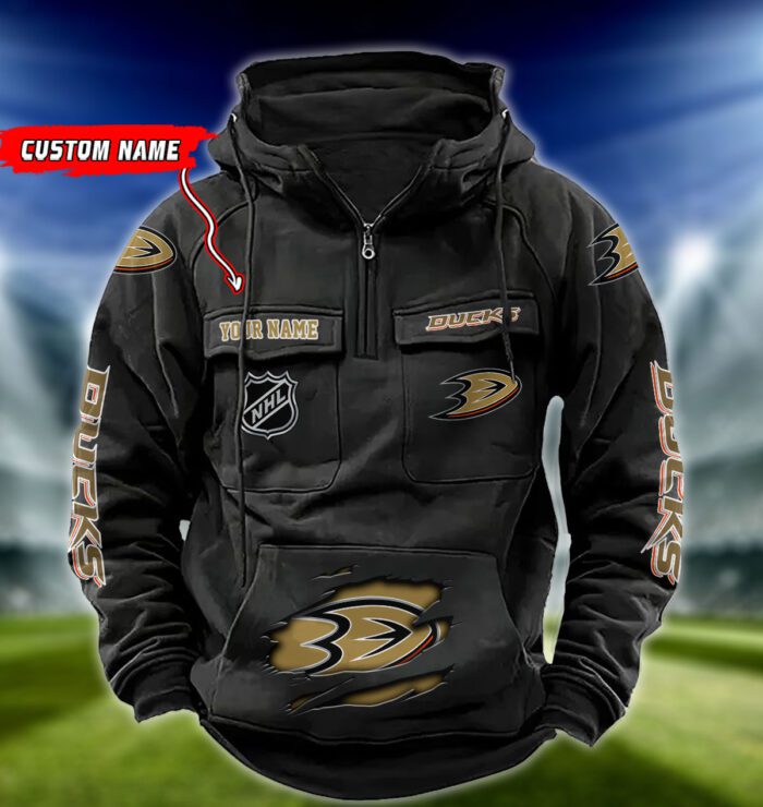 Anaheim Ducks NHL Hockey Vintage Quarter Zip Hoodie Retro Hoodie Custom Name WRH1000