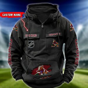 Arizona Coyotes NHL Hockey Vintage Quarter Zip Hoodie Retro Hoodie Custom Name WRH1001