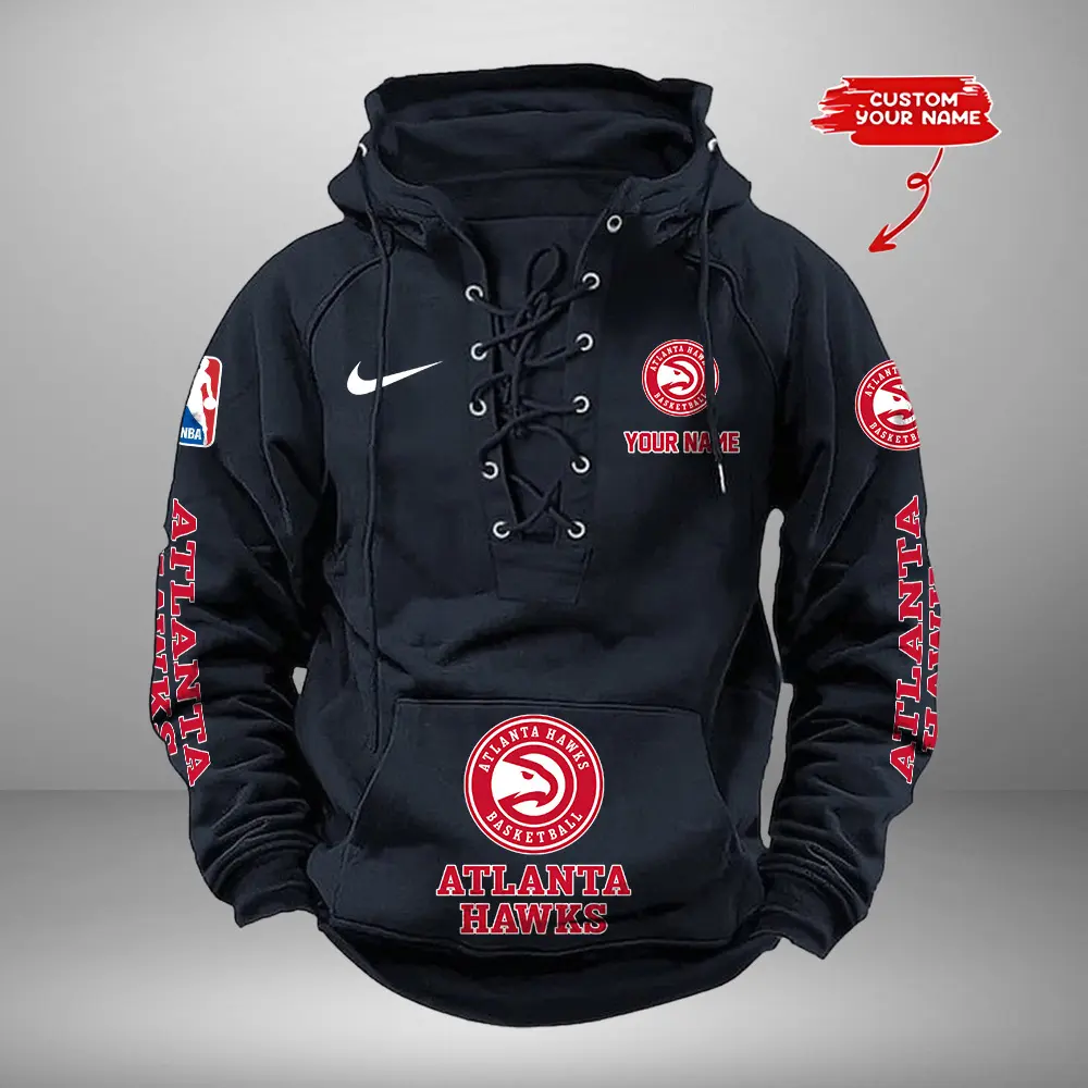 Atlanta Hawks Personalized NBA Swoosh Lace Up Hoodie Vintage Retro Hoodie