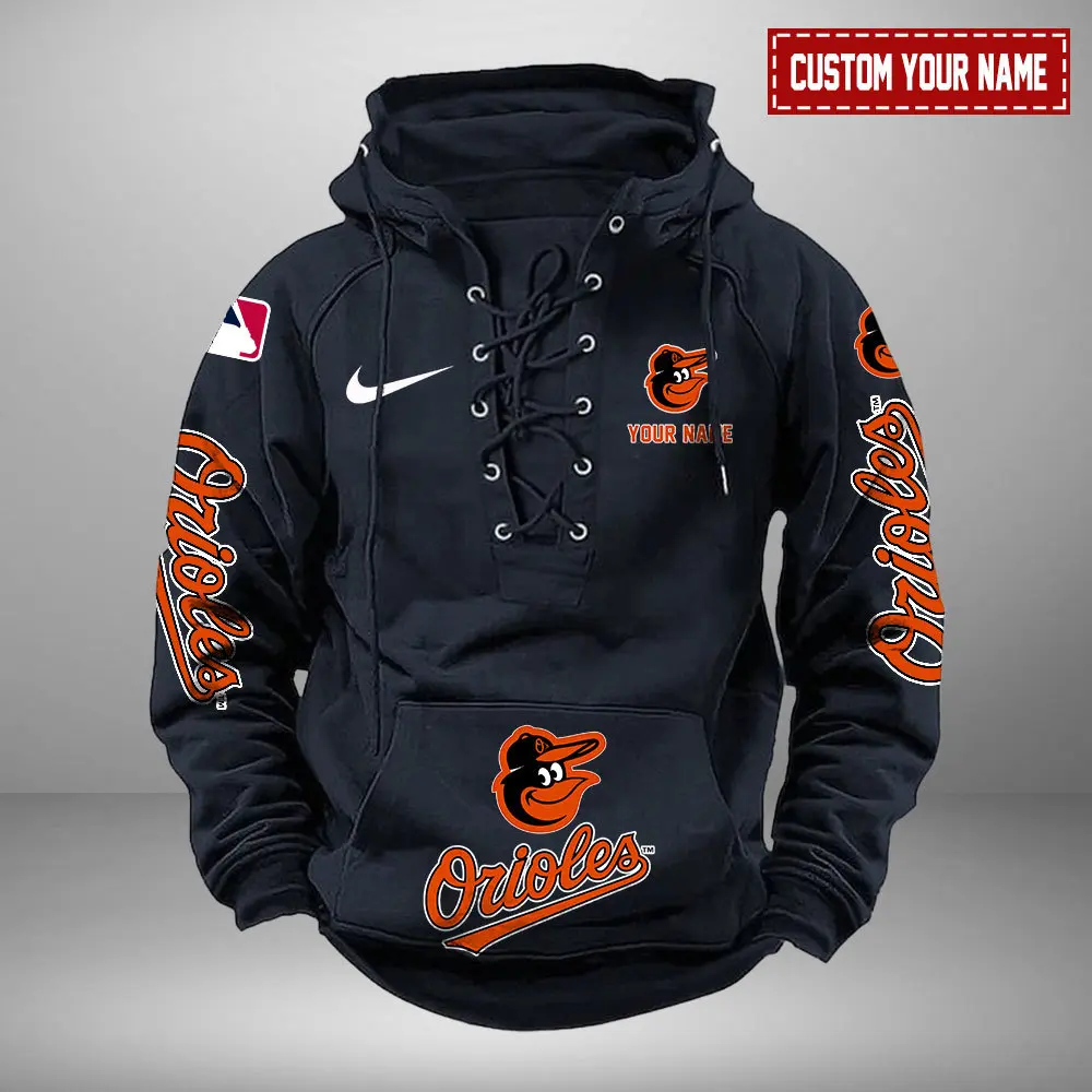 Baltimore Orioles Personalized MLB Swoosh Lace Up Hoodie Vintage Retro Hoodie