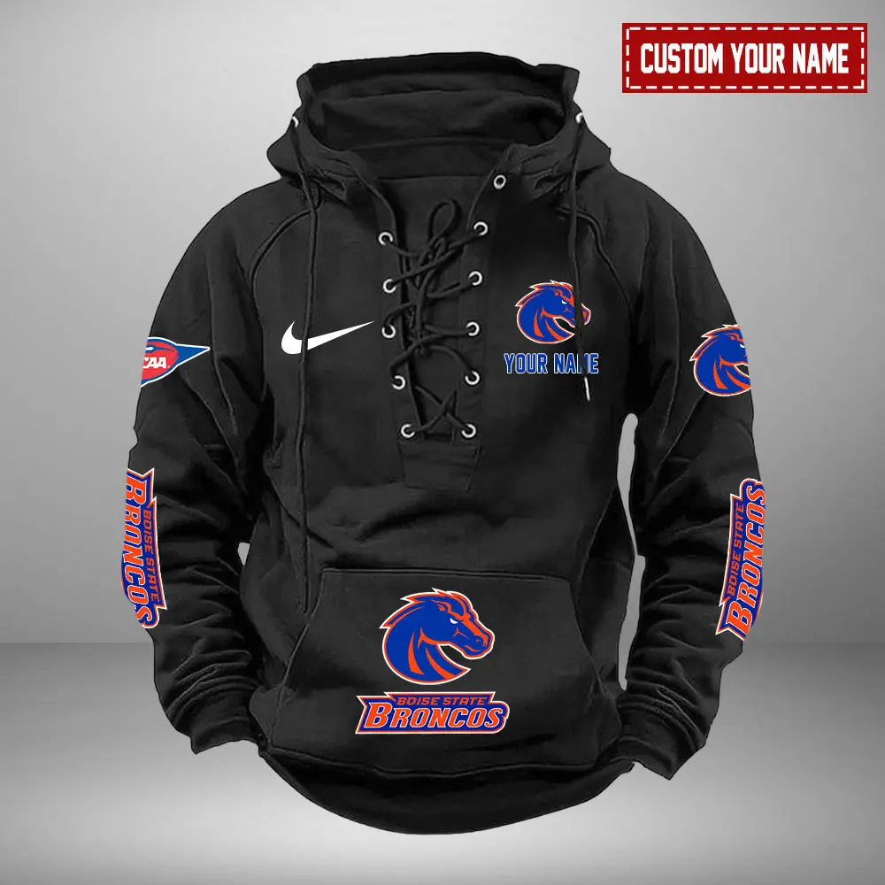 Boise State Broncos NCAA Swoosh Hooded Lace Up Hoodie Vintage Retro Hoodie Custom Name