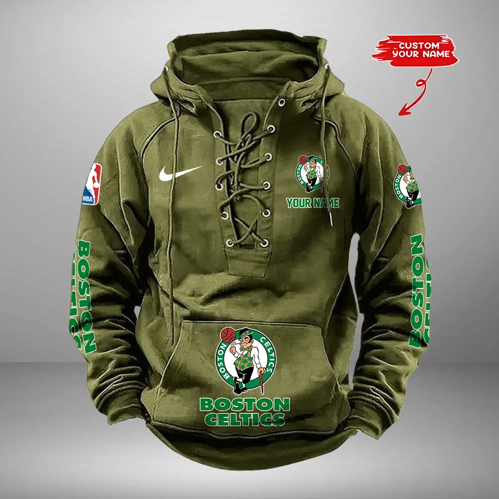 Boston Celtics Personalized NBA Swoosh Lace Up Hoodie Vintage Retro Hoodie