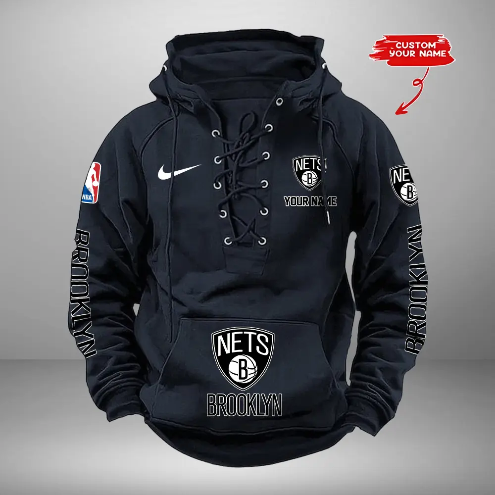 Brooklyn Nets Personalized NBA Swoosh Lace Up Hoodie Vintage Retro Hoodie
