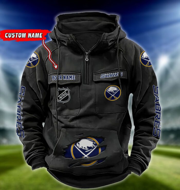 Buffalo Sabres NHL Hockey Vintage Quarter Zip Hoodie Retro Hoodie Custom Name WRH1006