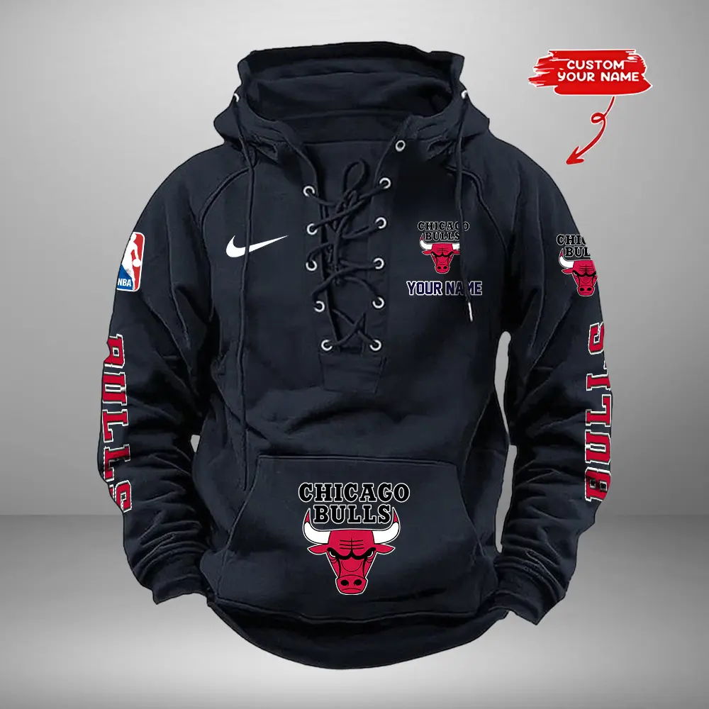 Chicago Bulls Personalized NBA Swoosh Lace Up Hoodie Vintage Retro Hoodie
