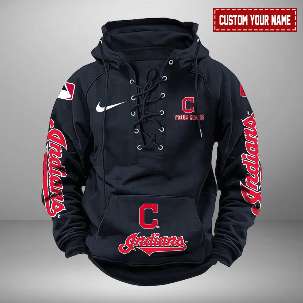 Cleveland Indians Personalized MLB Swoosh Lace Up Hoodie Vintage Retro Hoodie