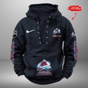Colorado Avalanche NHL Swoosh Hooded Lace Up Retro Vintage Hoodie Custom Name