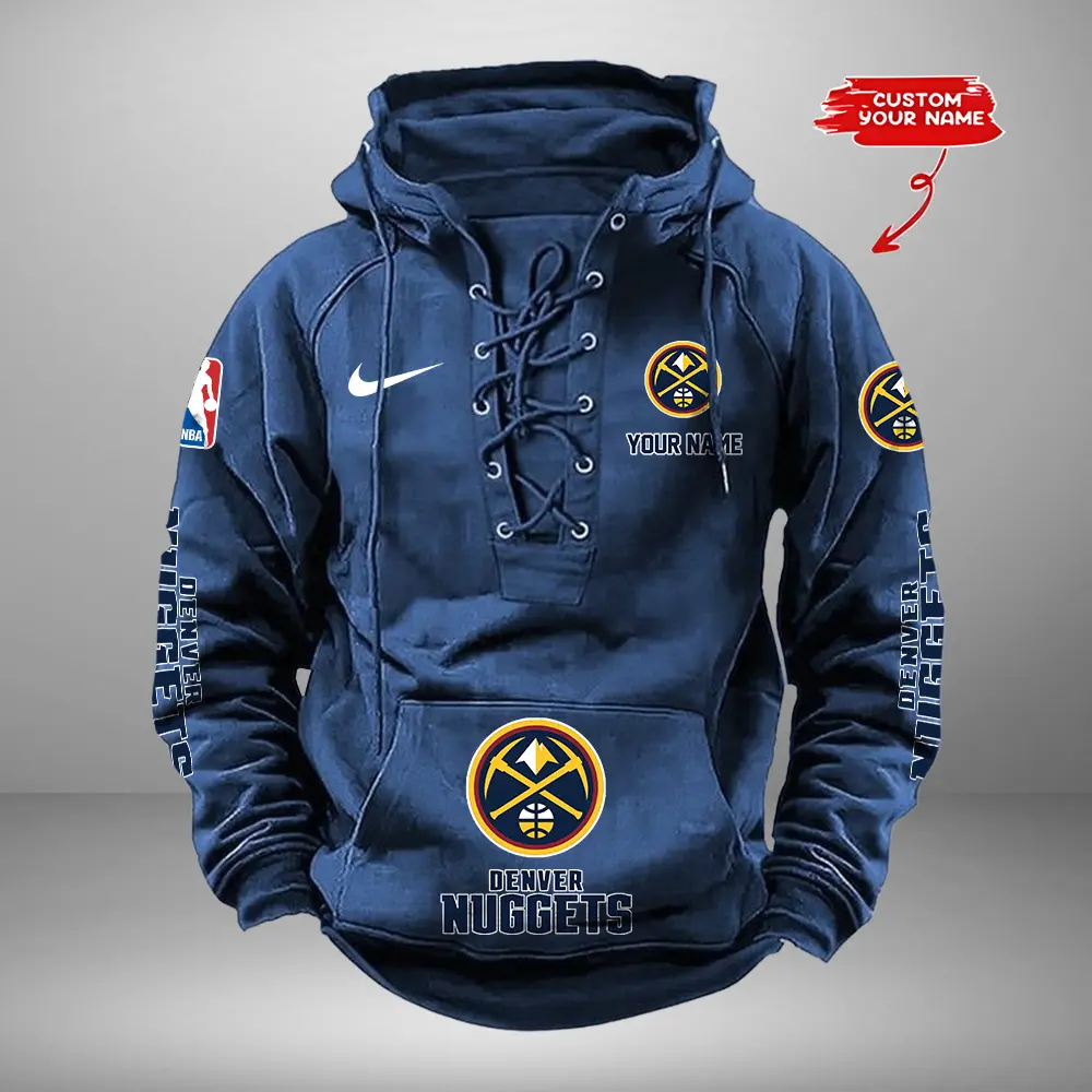Denver Nuggets Personalized NBA Swoosh Lace Up Hoodie Vintage Retro Hoodie