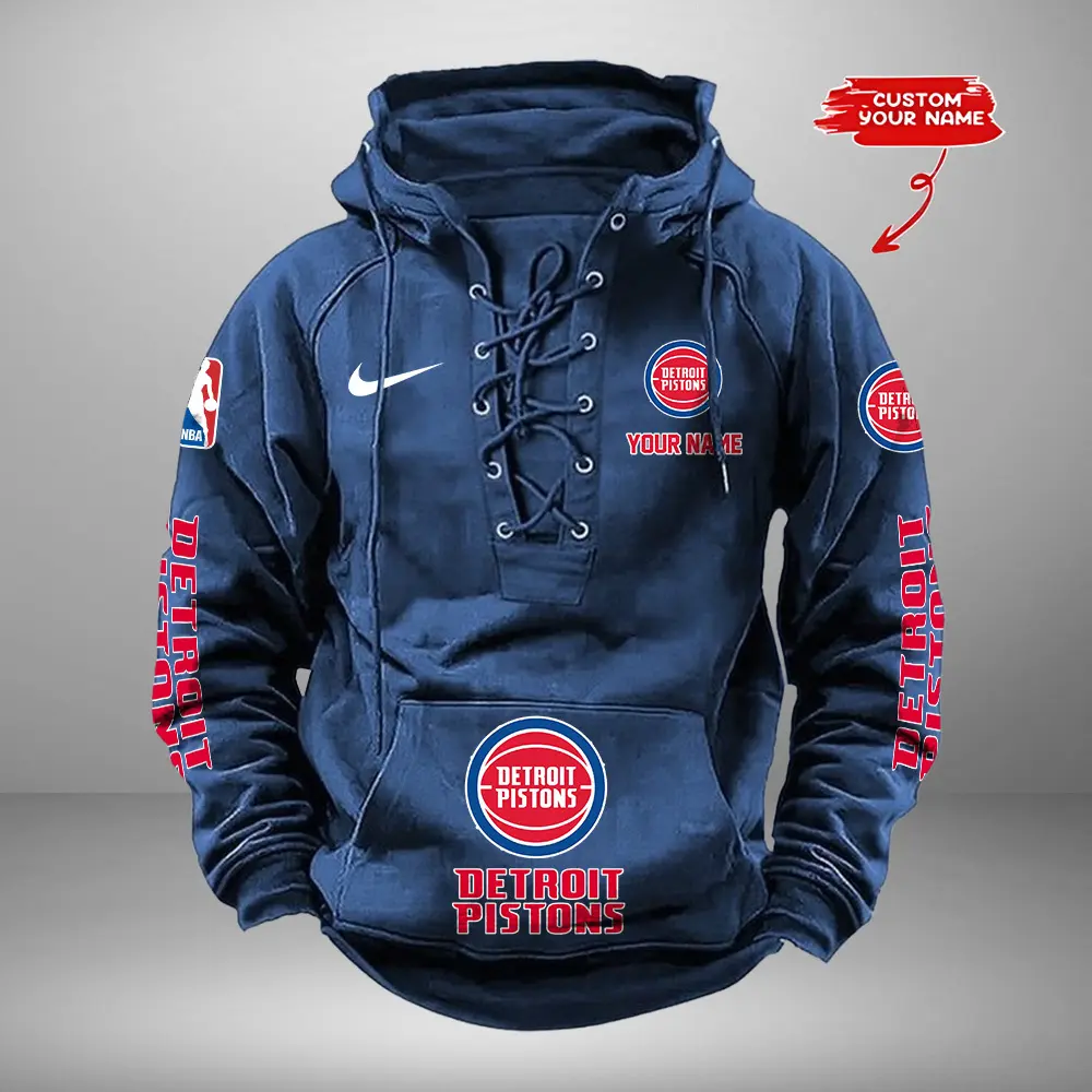 Detroit Pistons Personalized NBA Swoosh Lace Up Hoodie Vintage Retro Hoodie