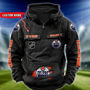 Edmonton Oilers NHL Hockey Vintage Quarter Zip Hoodie Retro Hoodie Custom Name WRH1010