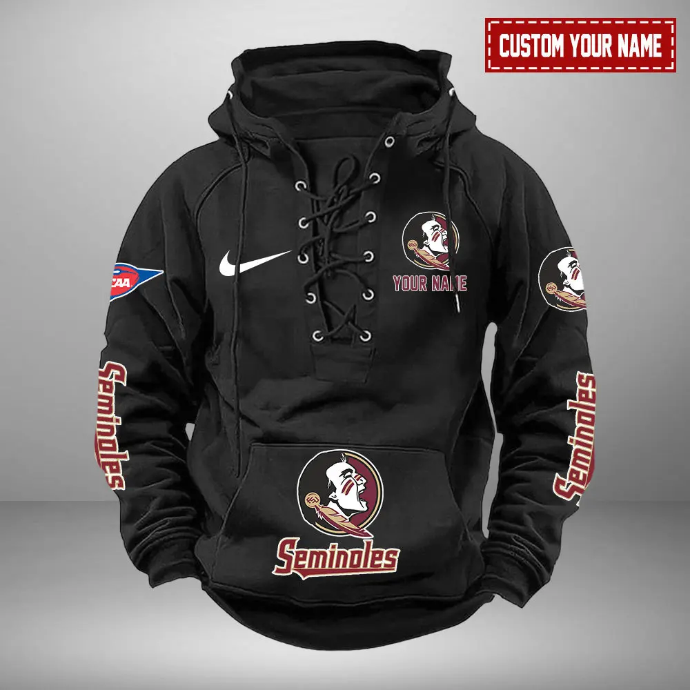 Florida State Seminoles NCAA Swoosh Hooded Lace Up Hoodie Vintage Retro Hoodie Custom Name