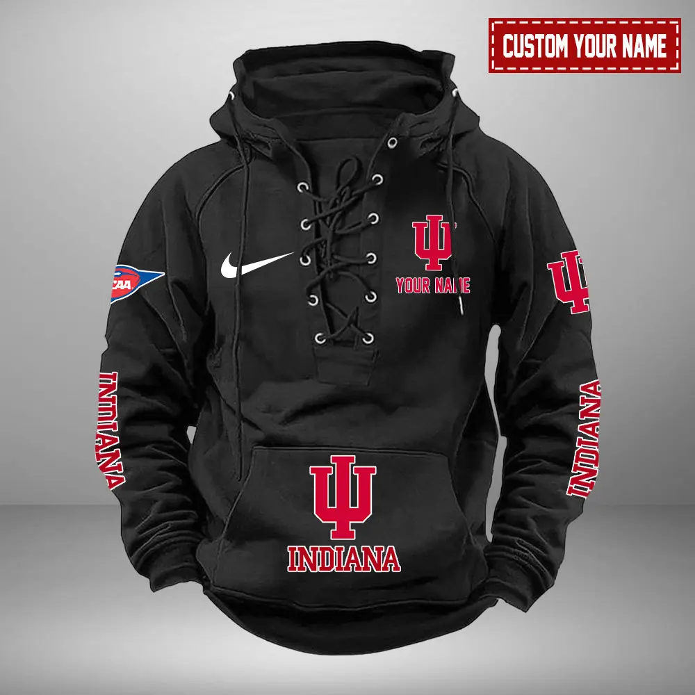 Indiana Hoosiers NCAA Swoosh Hooded Lace Up Hoodie Vintage Retro Hoodie Custom Name