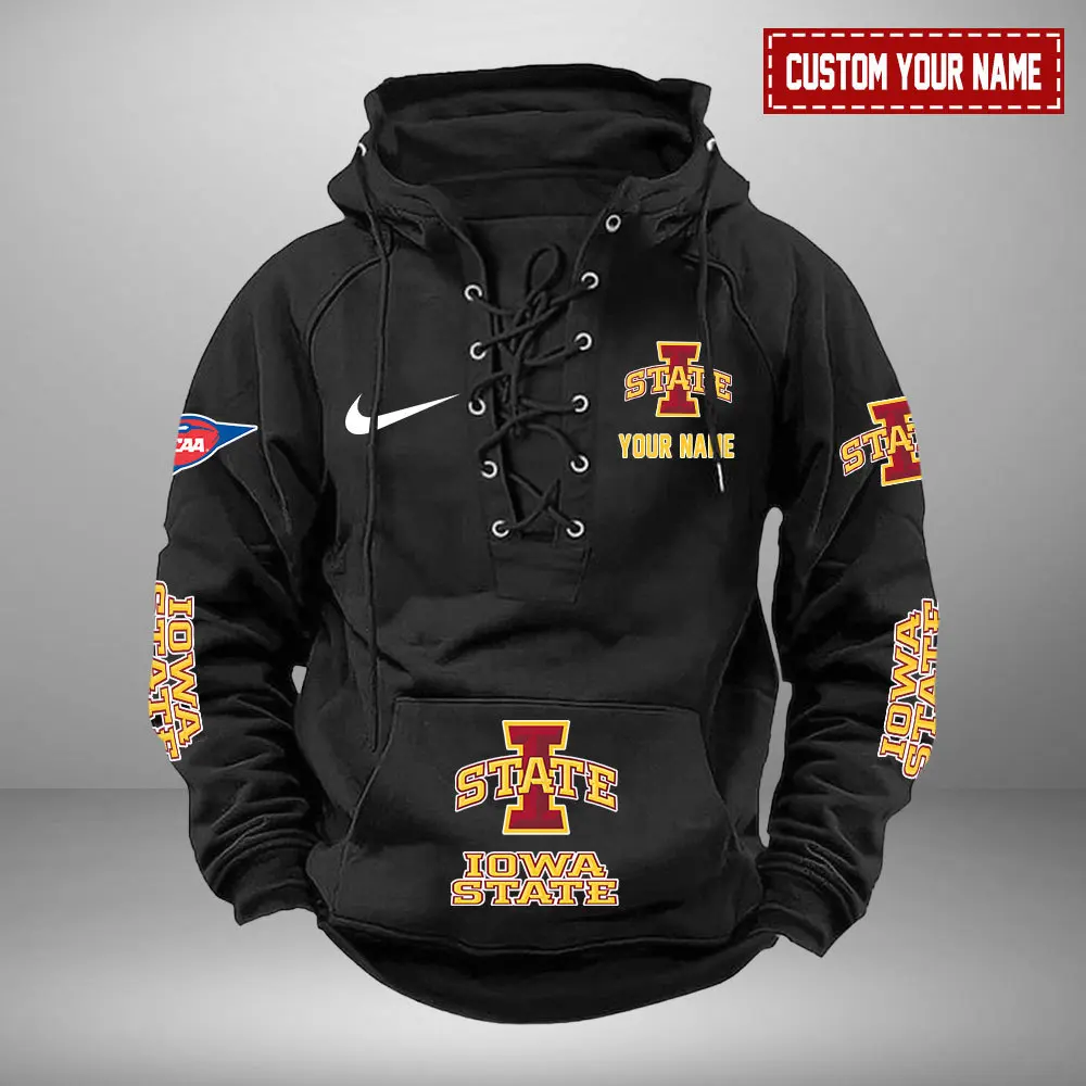Iowa State Cyclones NCAA Swoosh Hooded Lace Up Hoodie Vintage Retro Hoodie Custom Name