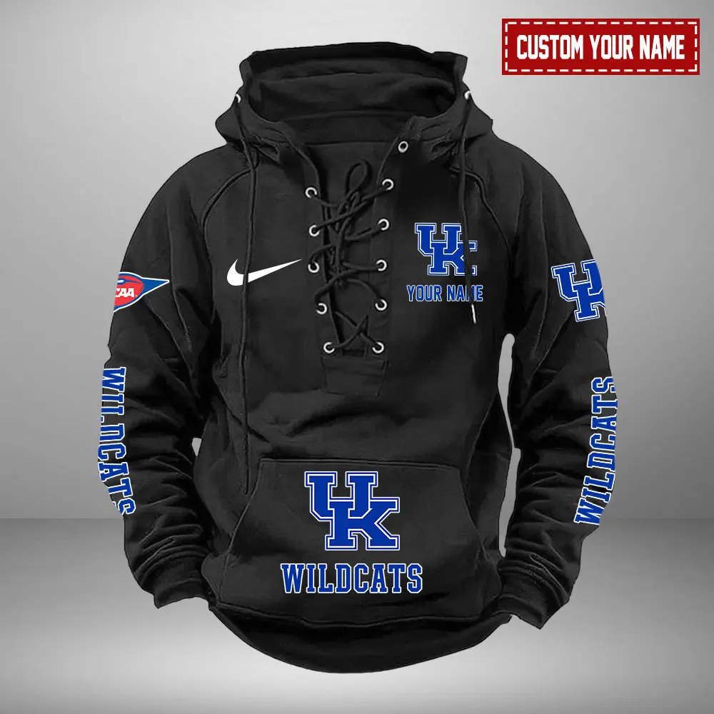 Kentucky Wildcats NCAA Swoosh Hooded Lace Up Hoodie Vintage Retro Hoodie Custom Name
