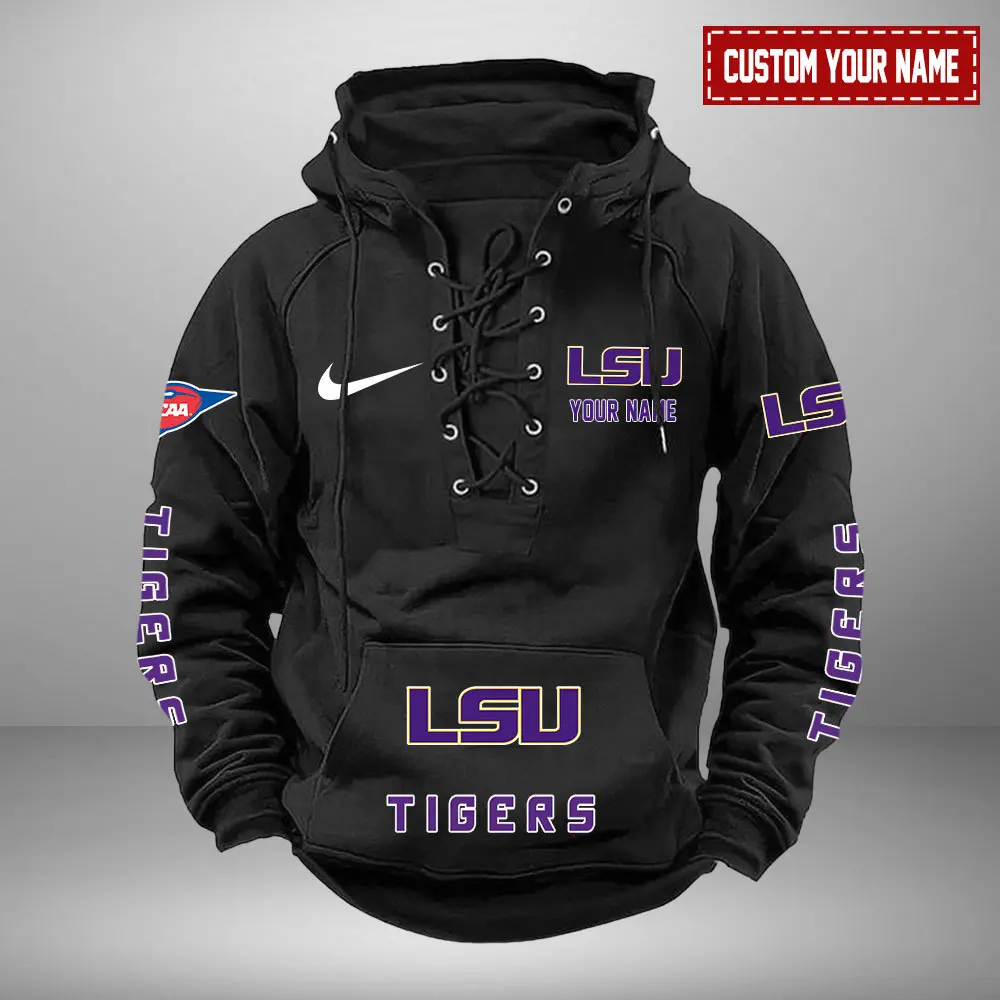 LSU Tigers NCAA Swoosh Hooded Lace Up Hoodie Vintage Retro Hoodie Custom Name