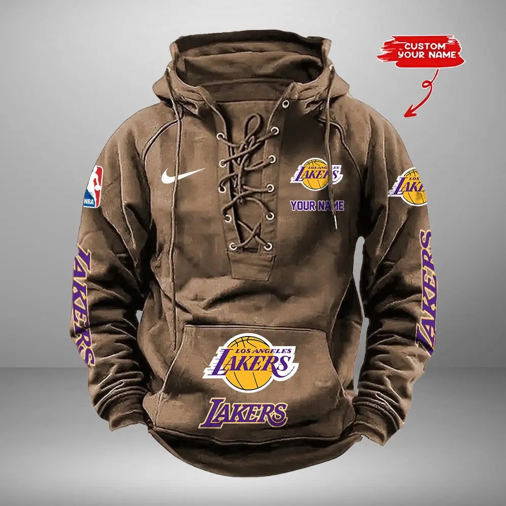 Los Angeles Lakers Personalized NBA Swoosh Lace Up Hoodie Vintage Retro Hoodie