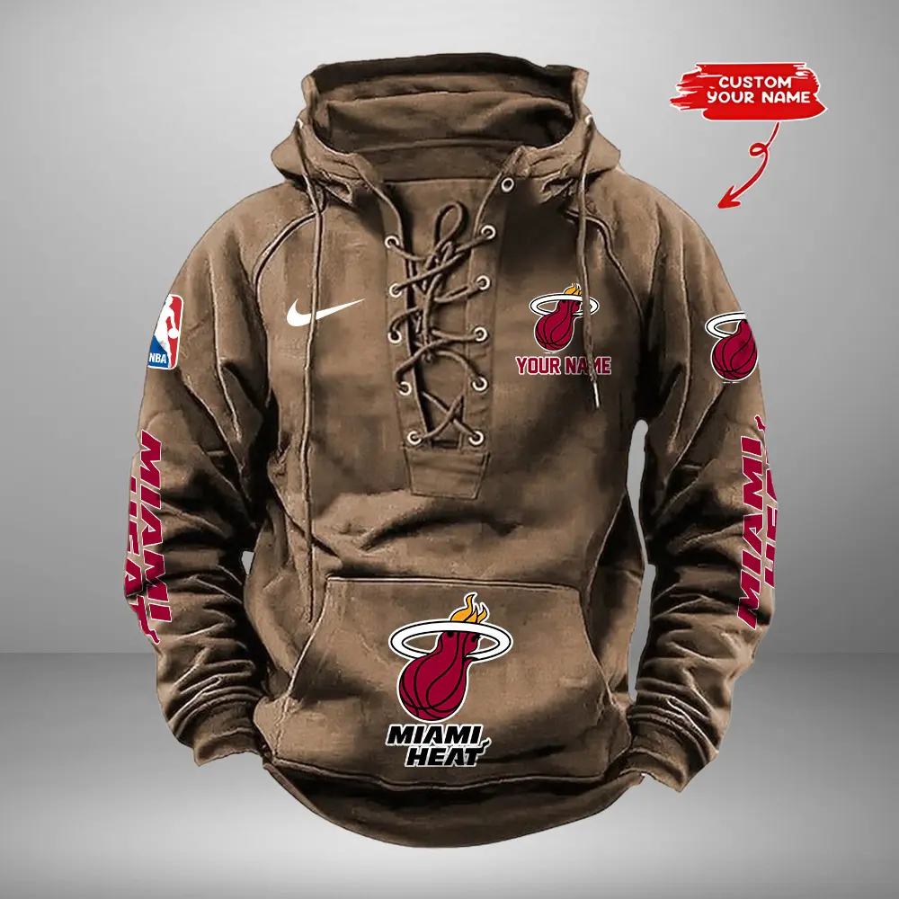 Miami Heat Personalized NBA Swoosh Lace Up Hoodie Vintage Retro Hoodie