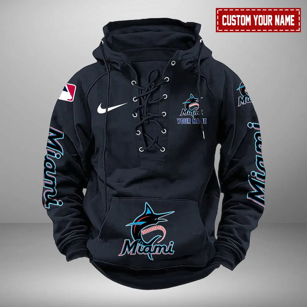 Miami Marlins Personalized MLB Swoosh Lace Up Hoodie Vintage Retro Hoodie