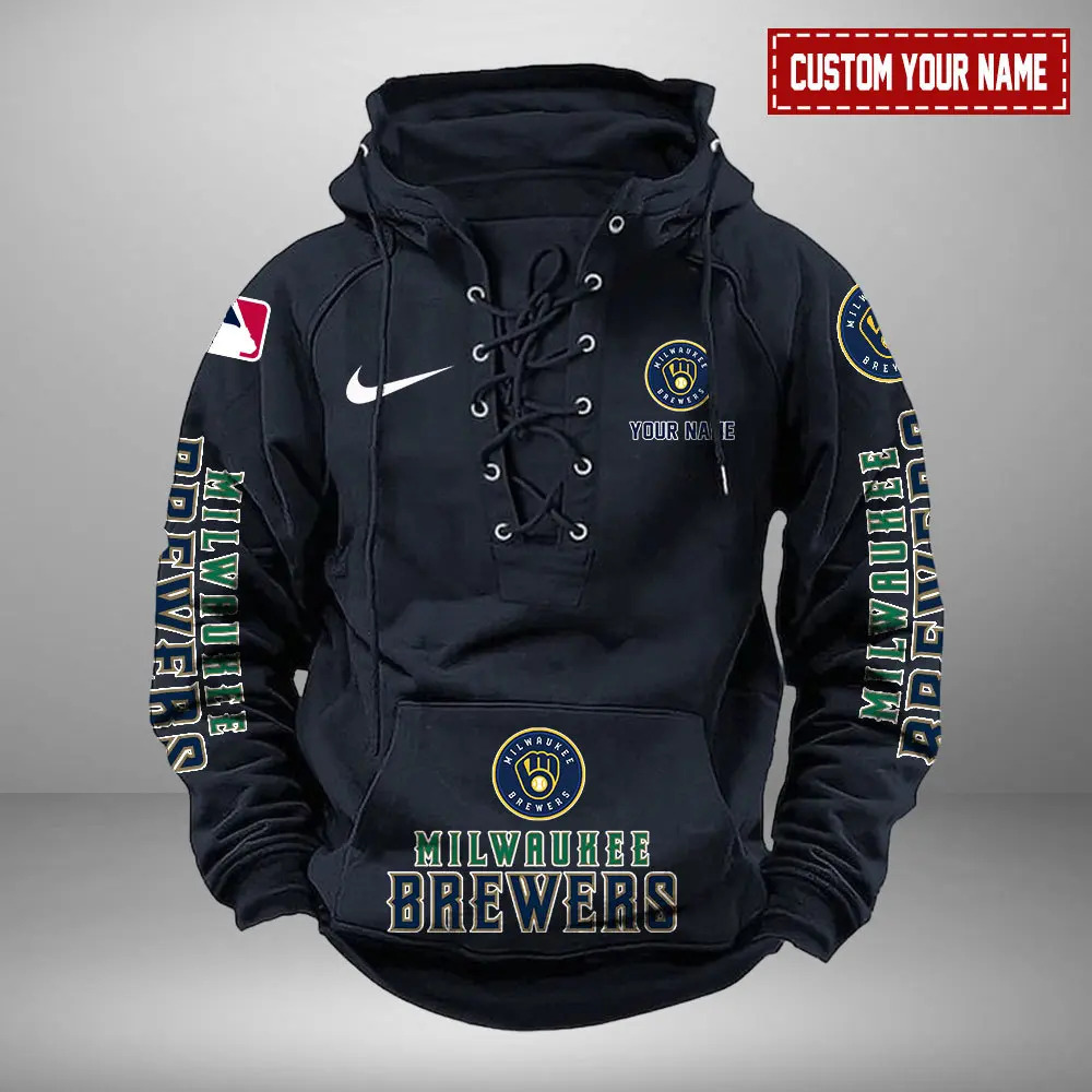Milwaukee Brewers Personalized MLB Swoosh Lace Up Hoodie Vintage Retro Hoodie