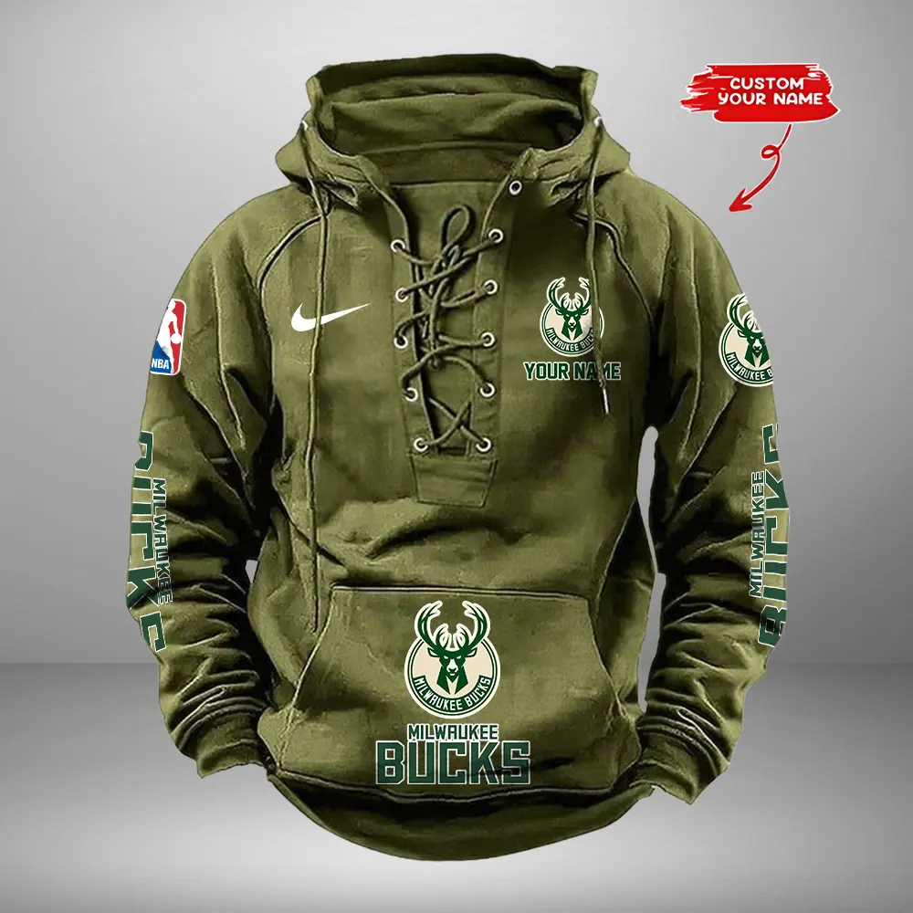 Milwaukee Bucks Personalized NBA Swoosh Lace Up Hoodie Vintage Retro Hoodie