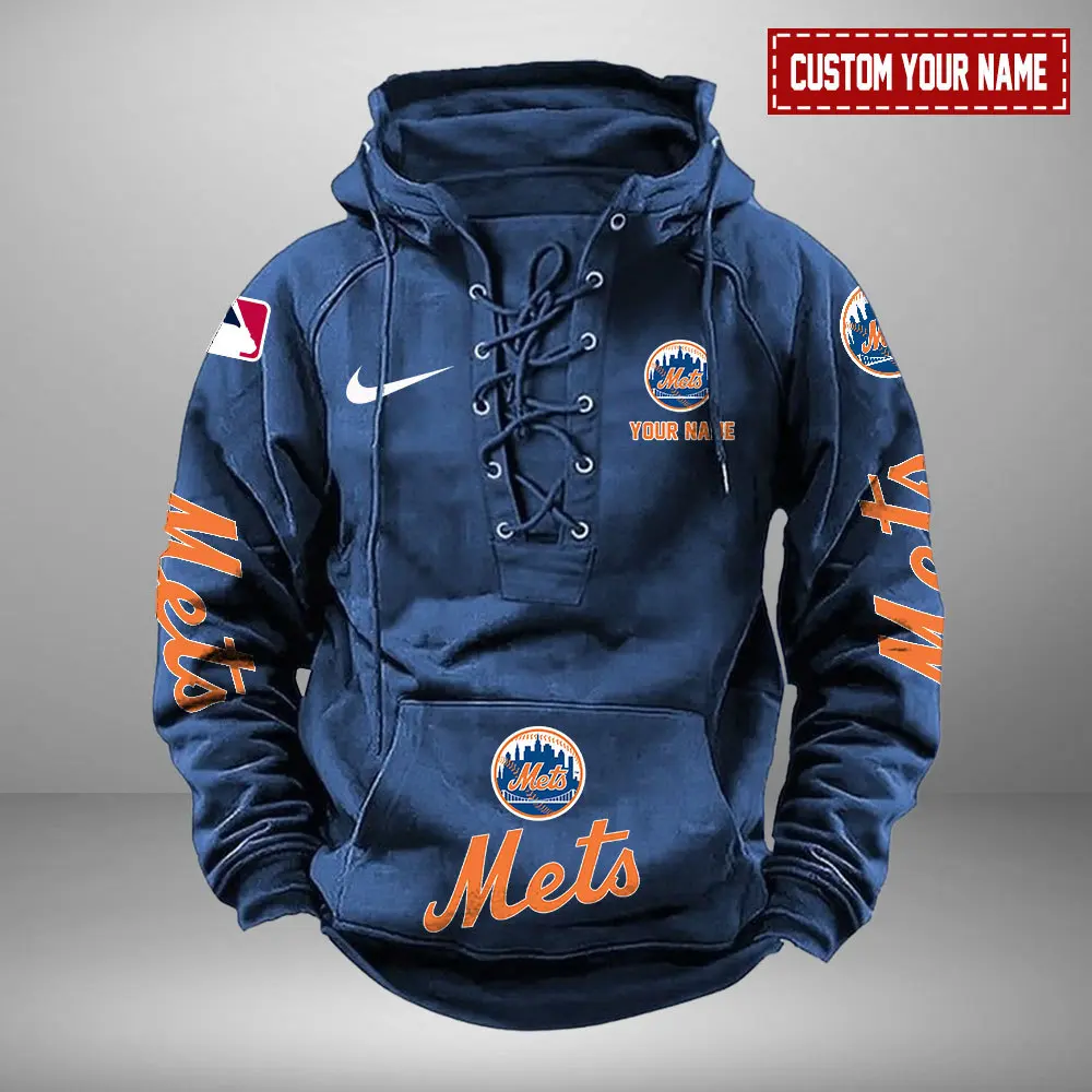 New York Mets Personalized MLB Swoosh Lace Up Hoodie Vintage Retro Hoodie