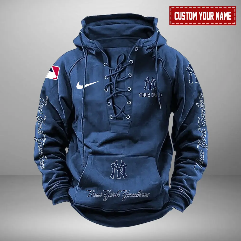 New York Yankees Personalized MLB Swoosh Lace Up Hoodie Vintage Retro Hoodie