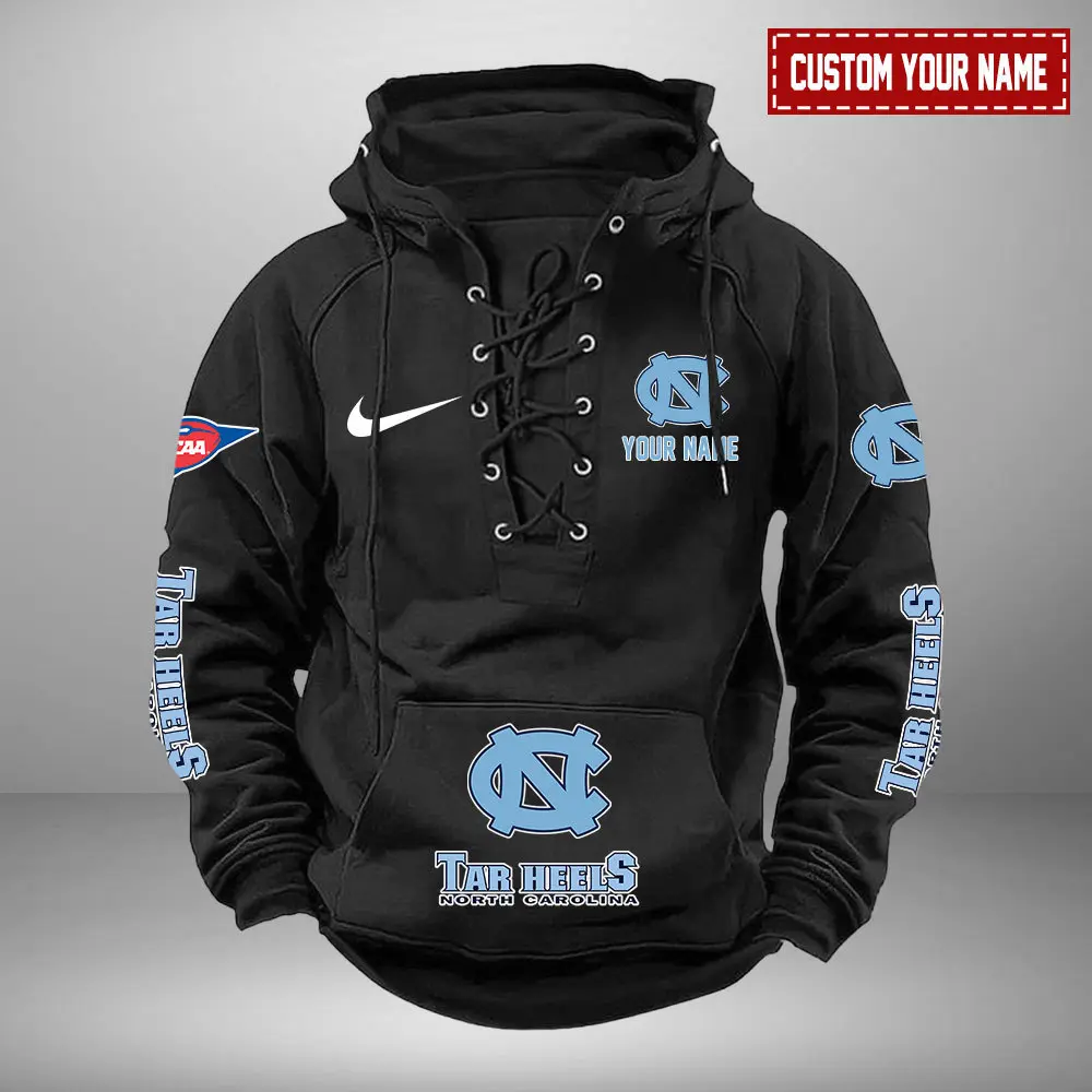 North Carolina Tar Heels NCAA Swoosh Hooded Lace Up Hoodie Vintage Retro Hoodie Custom Name