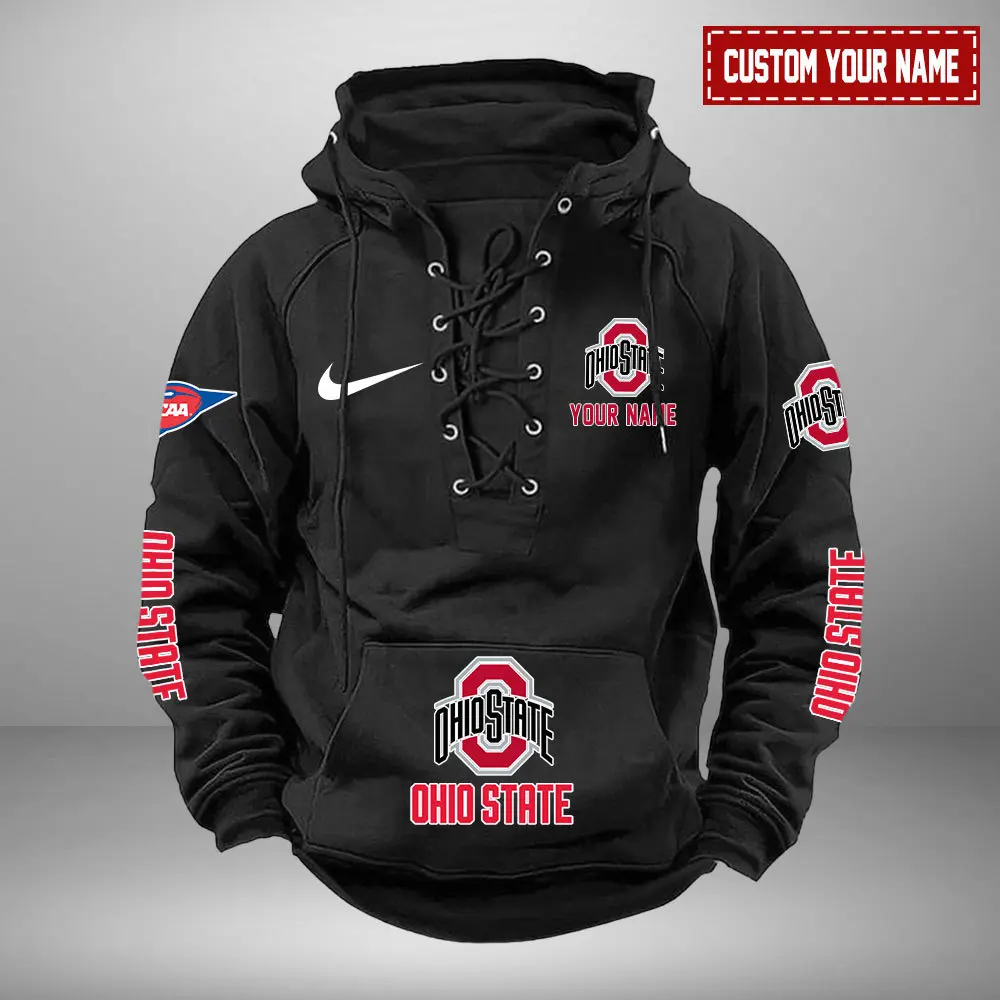 Ohio State Buckeyes NCAA Swoosh Hooded Lace Up Hoodie Vintage Retro Hoodie Custom Name