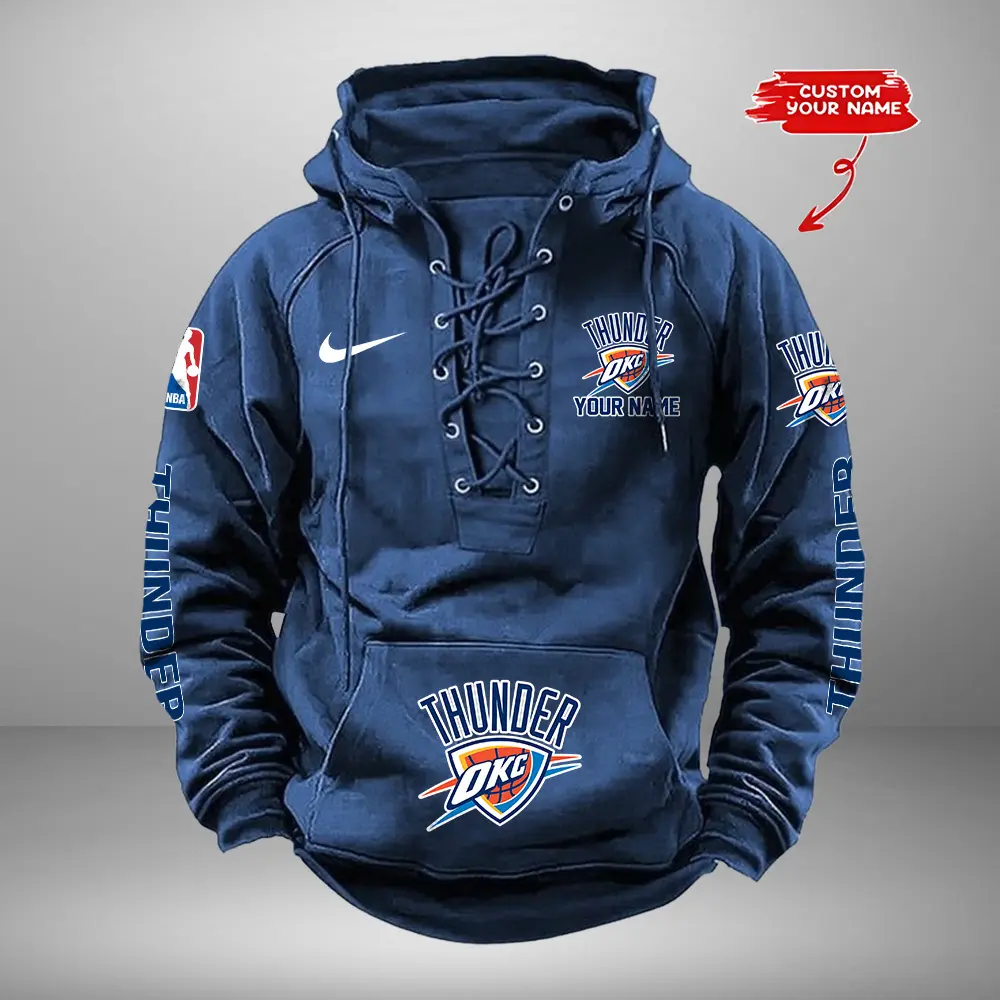 Oklahoma City Thunder Personalized NBA Swoosh Lace Up Hoodie Vintage Retro Hoodie