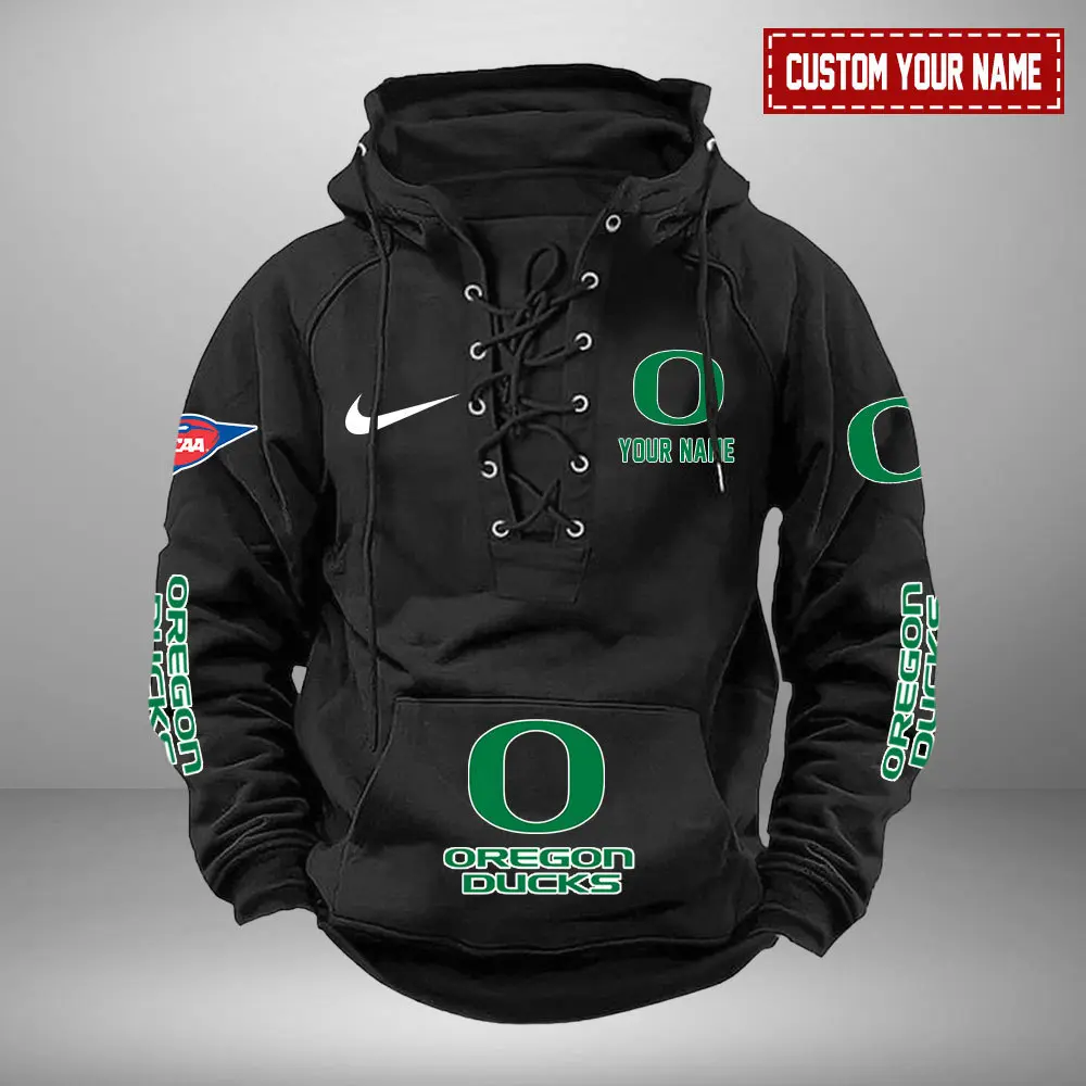 Oregon Ducks NCAA Swoosh Hooded Lace Up Hoodie Vintage Retro Hoodie Custom Name