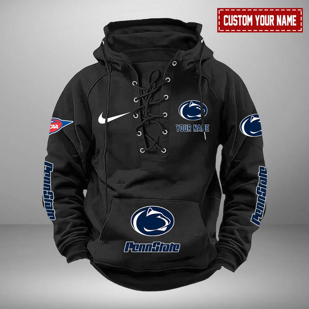 Penn State Nittany Lions NCAA Swoosh Hooded Lace Up Hoodie Vintage Retro Hoodie Custom Name