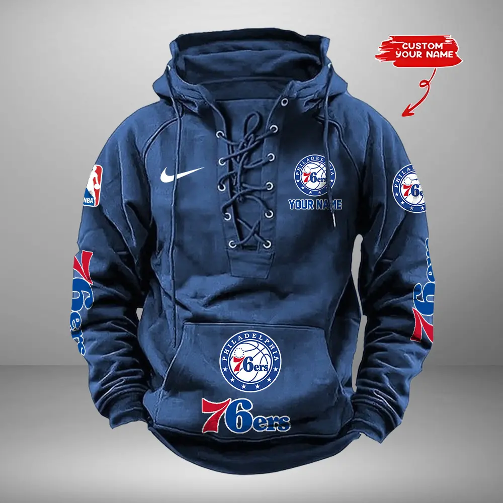 Philadelphia 76ers Personalized NBA Swoosh Lace Up Hoodie Vintage Retro Hoodie