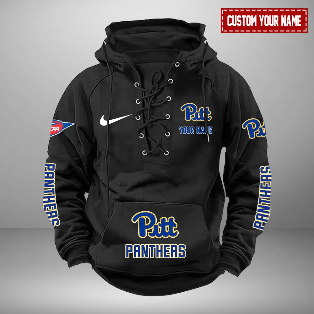 Pittsburgh Panthers NCAA Swoosh Hooded Lace Up Hoodie Vintage Retro Hoodie Custom Name