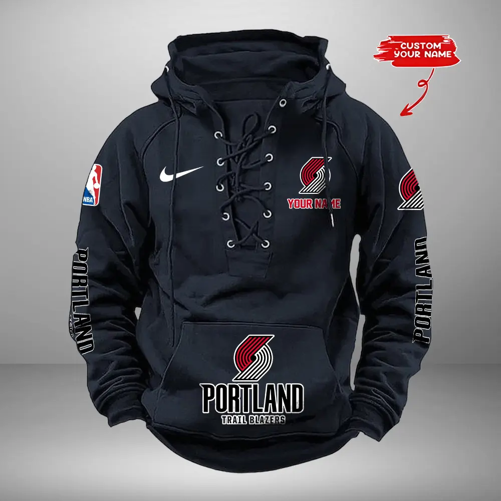 Portland Trail Blazers Personalized NBA Swoosh Lace Up Hoodie Vintage Retro Hoodie