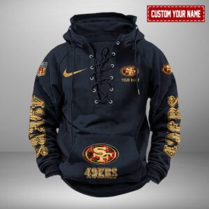 San Francisco 49ers NFL Personalized Swoosh Hooded Lace Up Hoodie Vintage Retro Hoodie