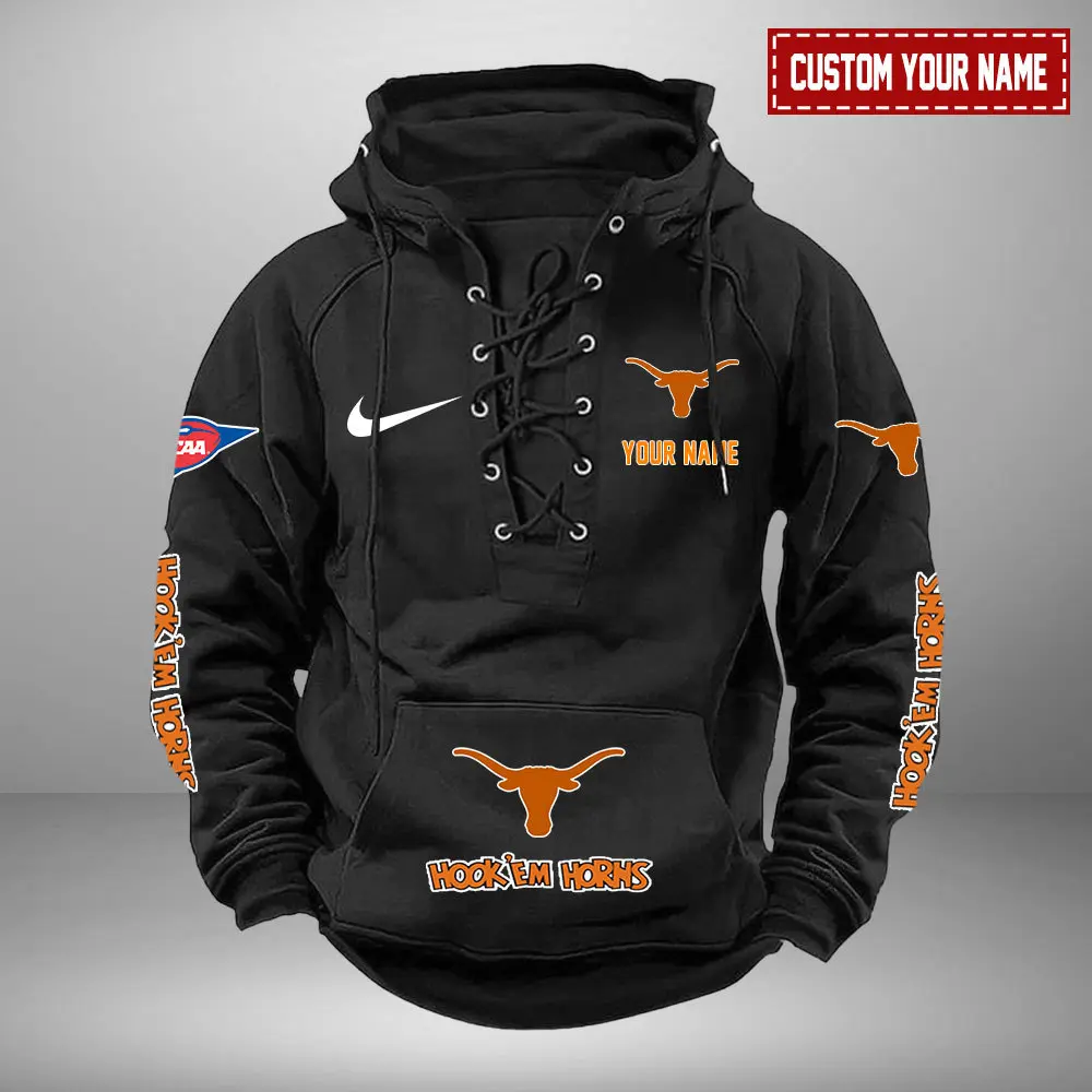 Texas Longhorns NCAA Swoosh Hooded Lace Up Hoodie Vintage Retro Hoodie Custom Name