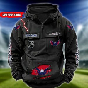 Washington Capitals NHL Hockey Vintage Quarter Zip Hoodie Retro Hoodie Custom Name WRH1031