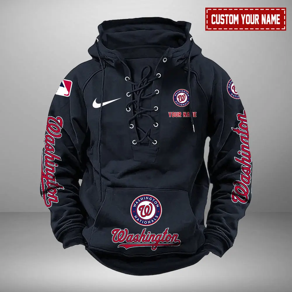 Washington Nationals Personalized MLB Swoosh Lace Up Hoodie Vintage Retro Hoodie