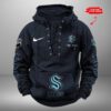 Seattle Kraken NHL Swoosh Hooded Lace Up Retro Vintage Hoodie Custom Name