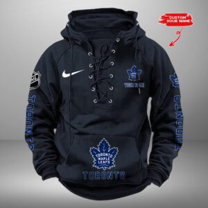 Toronto Maple Leafs NHL Swoosh Hooded Lace Up Retro Vintage Hoodie Custom Name