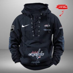 Washington Capitals NHL Swoosh Hooded Lace Up Retro Vintage Hoodie Custom Name
