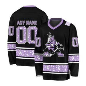 NHL Arizona Coyotes Special Black Hockey Fight Cancer V-neck Hockey Jersey FHJ301